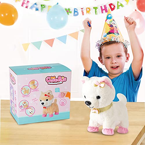 Perro de Juguete Mascota Que Ladra y Anda,Mover la Cola,Niños Peluche Interactivo Electrónico Cachorro Mascota con Correa de Control Remoto & Accesorios,Regalos de para niñi/niñas de 3-6 (Blanco)