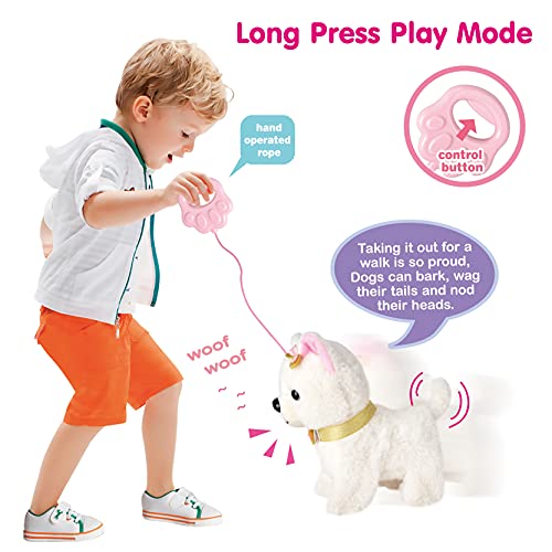 Perro de Juguete Mascota Que Ladra y Anda,Mover la Cola,Niños Peluche Interactivo Electrónico Cachorro Mascota con Correa de Control Remoto & Accesorios,Regalos de para niñi/niñas de 3-6 (Blanco)