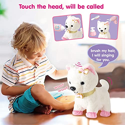 Perro de Juguete Mascota Que Ladra y Anda,Mover la Cola,Niños Peluche Interactivo Electrónico Cachorro Mascota con Correa de Control Remoto & Accesorios,Regalos de para niñi/niñas de 3-6 (Blanco)