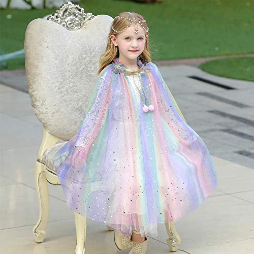 PHOGARY Vistoso Capa Princesa Niña Disfraz Princesa Vestido, Disfraces Halloween Navidad Carnaval Cosplay Cumpleaños Fiesta Princesa Disfraces Capa para Niños