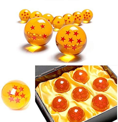 PHY Dragon Ball Z 7.6CM Bolas del Dragón Estrellas con Caja de Regalo Bola de Cristal Transparente Juguetes y Juegos Decoración Adornos Coleccionables para Niños Fans del Anime de DBZ 7PCS-7.6cm