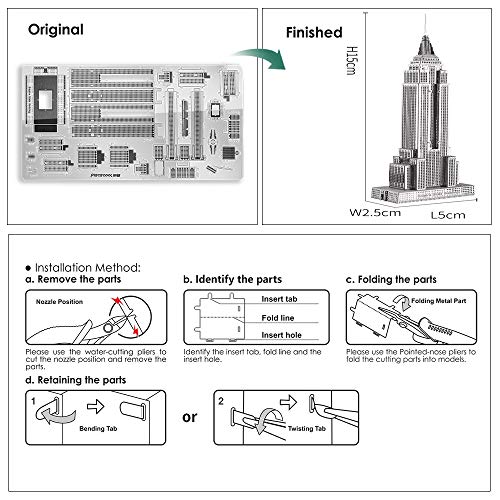 piececool Puzle 3D DIY modelo de metal para adultos Empire State BUILDING-21pcs (plata)