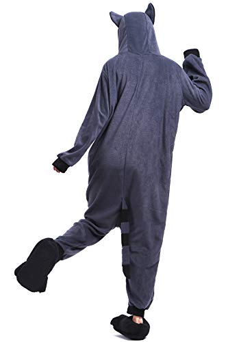 Pijama Animados Kigurumi Cosplay Mapache Gris Animal para Adulto Unisex