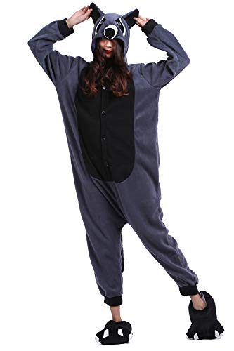 Pijama Animados Kigurumi Cosplay Mapache Gris Animal para Adulto Unisex