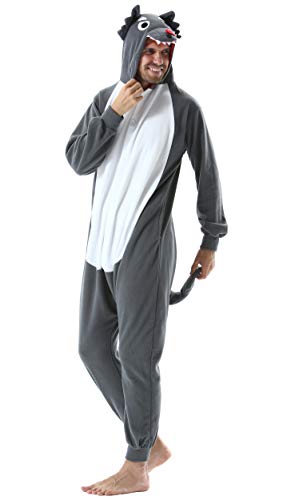 Pijama Animal Entero Unisex para Adultos con Capucha Cosplay Pyjamas Ropa de Dormir Kigurumi Traje de Disfraz para Festival de Carnaval Halloween Navidad Gris Lobo