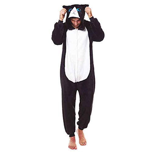 Pijamas Enteros de Animales Adultos Unisex (Tallas de Adultos S a L) Disfraz Gato Negro Mono Enterizo Adulto Carnaval Fiestas【Talla M】