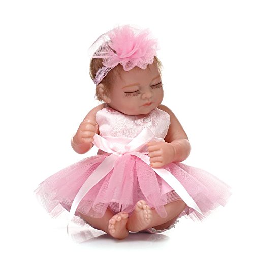 Pinky Reborn Muñecos Bebé 10 Inch 26cm Mini Hard Silicona Realista Suave de Vinilo Cuerpo Entero Renacer Bebé with Vestido Rosa