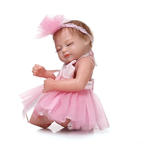 Pinky Reborn Muñecos Bebé 10 Inch 26cm Mini Hard Silicona Realista Suave de Vinilo Cuerpo Entero Renacer Bebé with Vestido Rosa