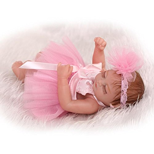 Pinky Reborn Muñecos Bebé 10 Inch 26cm Mini Hard Silicona Realista Suave de Vinilo Cuerpo Entero Renacer Bebé with Vestido Rosa