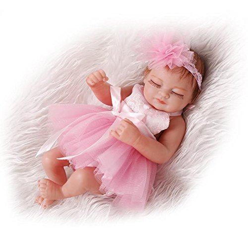 Pinky Reborn Muñecos Bebé 10 Inch 26cm Mini Hard Silicona Realista Suave de Vinilo Cuerpo Entero Renacer Bebé with Vestido Rosa