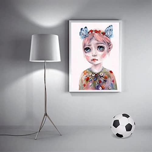 Pintar Por Números Adultos Retrato De Niña De Ojos Azules De Pelo Rosa De Dibujos Animados Con Mariposa Diy Pintura Lienzo Para Dibujar Decoraciones Para El Hogar 30X40Cm Sin Marco