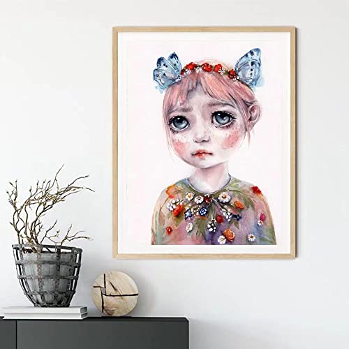 Pintar Por Números Adultos Retrato De Niña De Ojos Azules De Pelo Rosa De Dibujos Animados Con Mariposa Diy Pintura Lienzo Para Dibujar Decoraciones Para El Hogar 30X40Cm Sin Marco