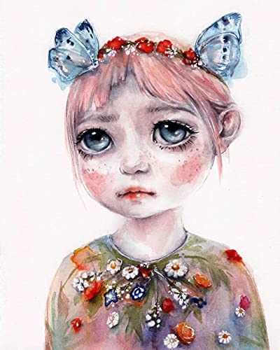 Pintar Por Números Adultos Retrato De Niña De Ojos Azules De Pelo Rosa De Dibujos Animados Con Mariposa Diy Pintura Lienzo Para Dibujar Decoraciones Para El Hogar 30X40Cm Sin Marco