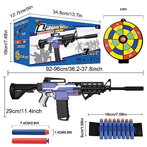 Pistola Dardos eléctrica para Nerf Flechas, Rifle Armas Juegete Automático Grande con Clip, 100 Balas, 3 Modos Disparo rápido, Ametralladora automática Infantil, USB Recargable, Regalo Niños 6 Años +