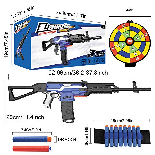 Pistola Juguete Eléctrica para Nerf Flechas, Pistola de Dardos Espuma con Clip 12 Dardos, AK47 Armas Juegete Automático Grande con 100 Balas, 3 Modos Disparo, USB Recargable, Niño 6+