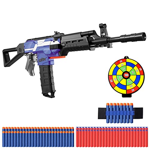 Pistola Juguete Eléctrica para Nerf Flechas, Pistola de Dardos Espuma con Clip 12 Dardos, AK47 Armas Juegete Automático Grande con 100 Balas, 3 Modos Disparo, USB Recargable, Niño 6+