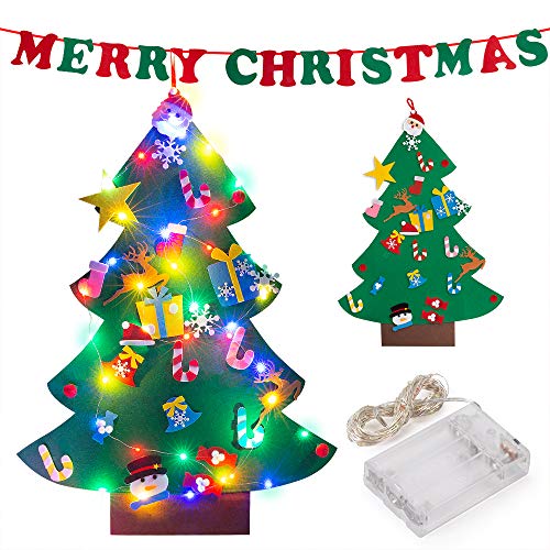 PITAYA Árbol de Navidad de Fieltro,Arbol de Navidad de Fieltro DIY con 26pcs Árbol de Navidad para niños Juguetes educativos Decoración de Pared,Merry Christmas Bandera de Fieltro