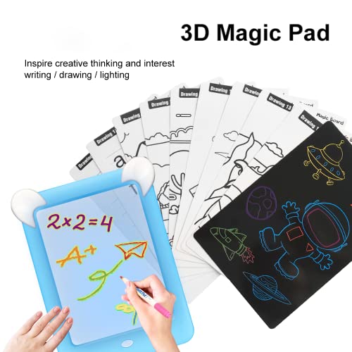 Pizarra Magica Niños Tableta de Dibujo 3D Magico Iluminosa con Luce LED Juguegos Educativo Infantil Creativo Navidad Regalo Juguete para Niños 2-8 Años