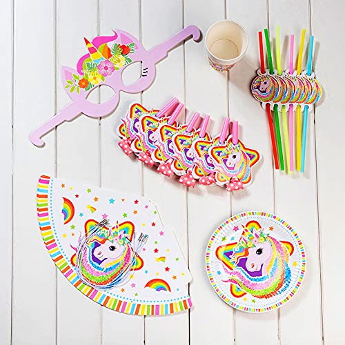 Plato de papel unicornio, unicornio Party Vajilla, 36 Pcs Juego de Cubiertos de Unicornio, Accesorios de fiesta de unicornio,Fiesta set niños cumpleaños unicornio