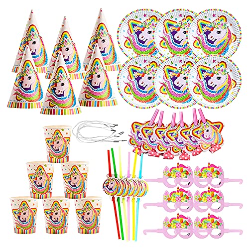 Plato de papel unicornio, unicornio Party Vajilla, 36 Pcs Juego de Cubiertos de Unicornio, Accesorios de fiesta de unicornio,Fiesta set niños cumpleaños unicornio