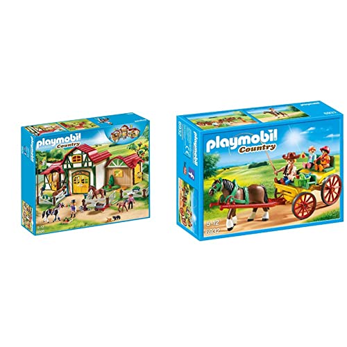 PLAYMOBIL Country 6926 Granja de Caballos, A Partir de 5 años + Country-Carruaje con Caballo Conjunto de Figuras, Multicolor (6932)