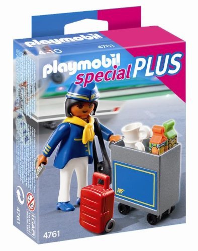 PLAYMOBIL Especiales Plus - Azafata de Vuelo con Carrito de Servicio ,  Set de Juego, 10 x 3,5 x 12,5 cm, (4761)