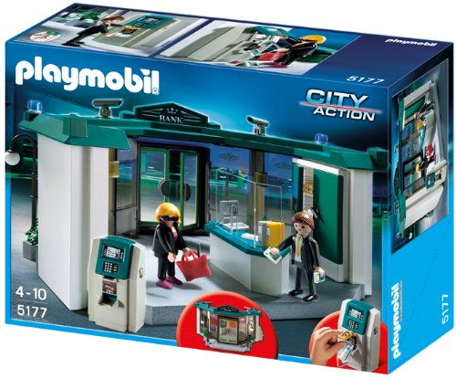 PLAYMOBIL Policía - Banco con Caja Fuerte, Juguete Educativo, 40 x 12,5 x 30 cm, (5177)