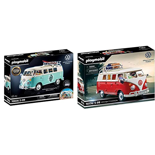 PLAYMOBIL Volkswagen 70826 VW T1 Camping Bus Edición Especial, A Partir de 5 años + 70176 Volkswagen T1 Camping Bus, para niños a Partir de 5 años