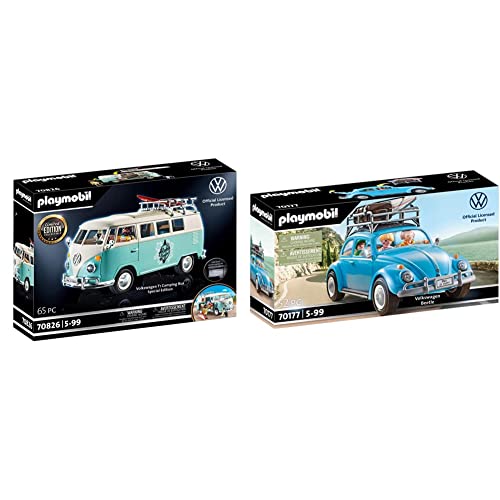 PLAYMOBIL Volkswagen 70826 VW T1 Camping Bus Edición Especial, A Partir de 5 años + 70177 Volkswagen Beetle, para niños a Partir de 5 años