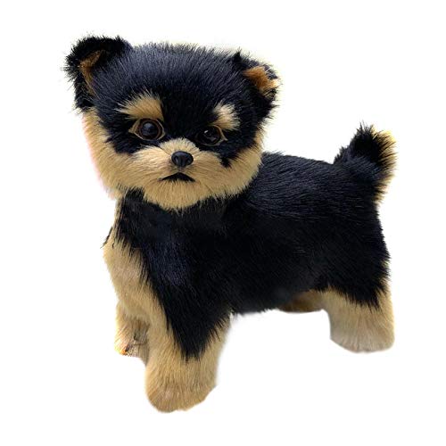 POHOVE Juguete de peluche para perro, realista Yorkie perro lindo hecho a mano, juguete de simulación para perros, cachorros, adornos para coche, color negro