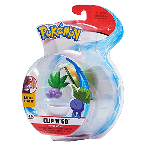 Poké Ball y Figura Clip 'N' Go – 1 Bola + 1 Figura de 5 cm Mystherbe (Oddish) – Accesorio para disfrazarse en Pedazo Pokémon