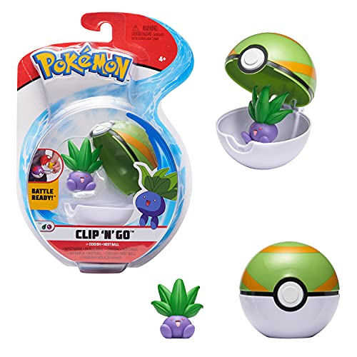 Poké Ball y Figura Clip 'N' Go – 1 Bola + 1 Figura de 5 cm Mystherbe (Oddish) – Accesorio para disfrazarse en Pedazo Pokémon