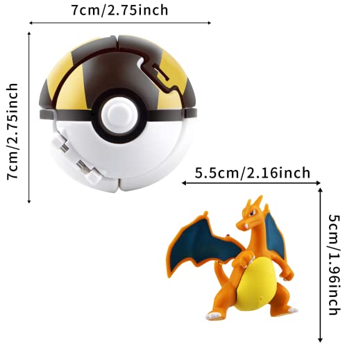 Pokemon Ball Pokeball con figuras de Pokémon peluche Pokemon Pokeball bolas para lanzar, Pokémon juguetes Pokémon Celebrations Mini Figurines para fiesta de cumpleaños (figura de combate Charizard)