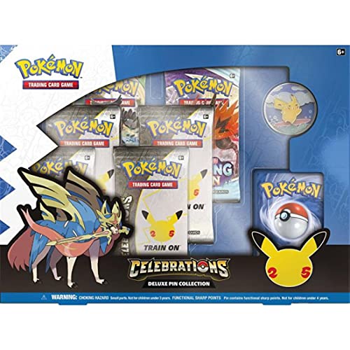 Pokémon, Caja de Pines Deluxe de Celebraciones (25 Aniversario), Juego de Cartas para 2 Jugadores a Partir de 6 años, más de 10 Minutos de Tiempo de Juego