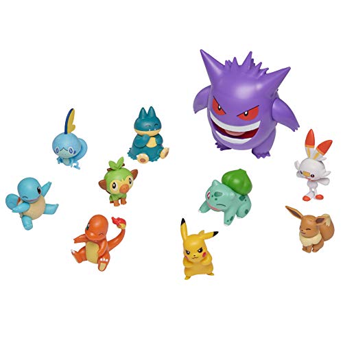 Pokémon Ultimate Battle Multi - Juego de 10 Figuras de acción - Gengar, Pikachu, Charmander, Squirtle, Bulbasaur, Eevee, Sobble, Grookey, Scorbunny & Munchlax - Detalles Oficiales auténticos