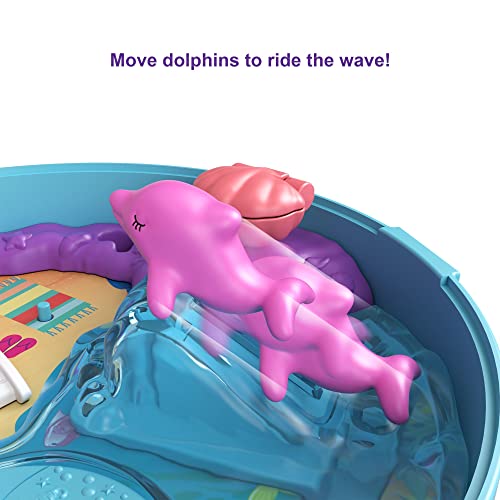 ​Polly Pocket Dolphin Beach Compact, Beach-Adventure Theme with Micro Polly & Mermaid Doll, 5 Reveals & 13 Accessories