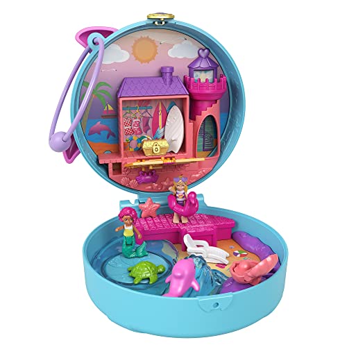 ​Polly Pocket Dolphin Beach Compact, Beach-Adventure Theme with Micro Polly & Mermaid Doll, 5 Reveals & 13 Accessories