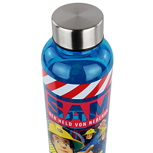 POS 32775 – Botella con diseño de Sam el bombero, transparente con cierre de rosca de acero inoxidable, sin BPA, capacidad aprox. 500 ml, ideal para la escuela, el deporte y el tiempo libre