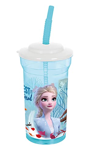 p:os handels- Vaso con diseño de Frozen de Disney, con Pajita, Aprox. 460 ml, sin BPA ni ftalatos, Color carbón, 1 Unidad (Paquete de 1) (25749088)