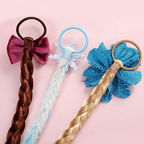 PowerKing Pelucas de niña Cuerda para el Cabello, Extensiones de Cabello Trenzadas para niños y Lazos para el Cabello de Princesa para Disfraz de Frozen Princess Theatre y Juego de Roles