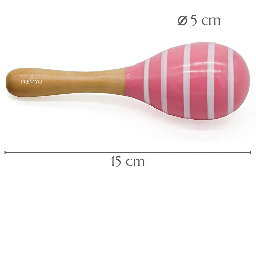 PREMYO Sonajeros Bebé Maracas - Juguete de Madera Infantiles - Instrumentos Musicales para Niñas - Rayas Rosa