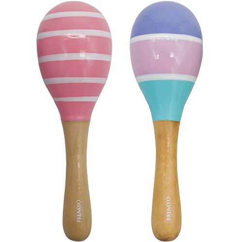 PREMYO Sonajeros Bebé Maracas - Juguete de Madera Infantiles - Instrumentos Musicales para Niñas - Rayas Rosa