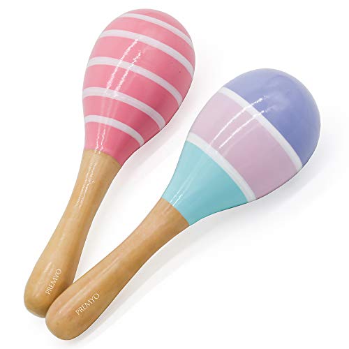 PREMYO Sonajeros Bebé Maracas - Juguete de Madera Infantiles - Instrumentos Musicales para Niñas - Rayas Rosa