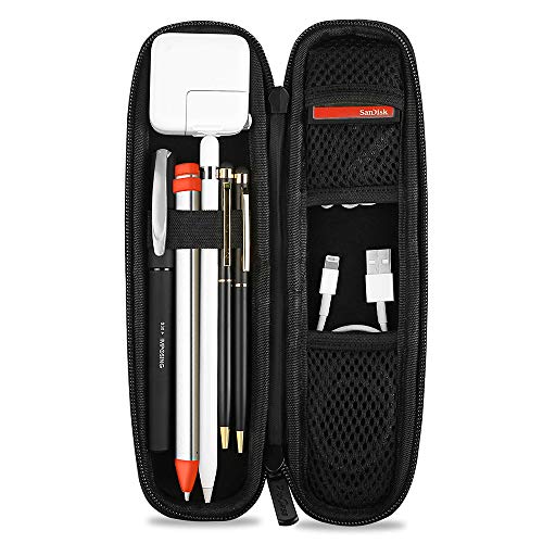 ProCase Funda para Apple Pencil, Estuche PU de Transporte Bolsa Protectora Rígida de EVA para Apple Pencil/Samsung S Pen/Lápiz para Surface, con Bolsillo de Malla y Correa Elástica -Negro