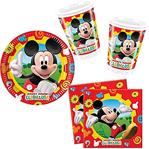 Procos - Juego de vajilla para fiestas (40 piezas, 10 platos, 10 vasos y 20 servilletas para cumpleaños infantiles y fiestas), diseño de Mickey Mouse de Disney