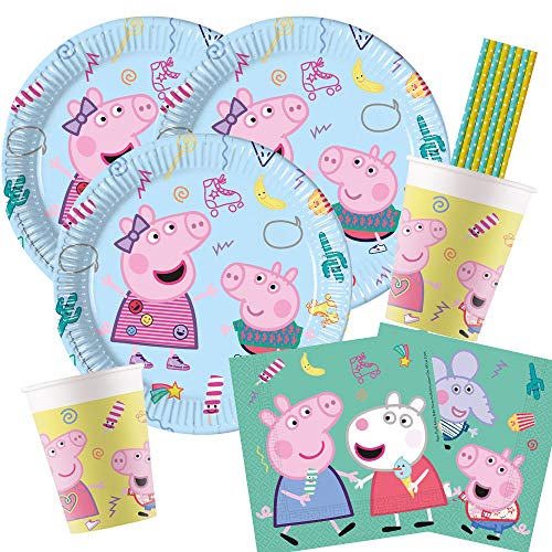 procos/Hobbyfun Juego de 44 piezas para fiesta de Peppa Pig – platos, vasos, servilletas y pajitas para 8 niños