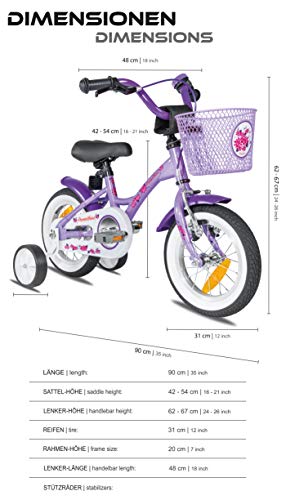 Prometheus 2021 - Bicicleta para niña (12 pulgadas, ruedas de apoyo, a partir de 3 años, contrapedal, 12 pulgadas, modelo de 2021), color morado y blanco