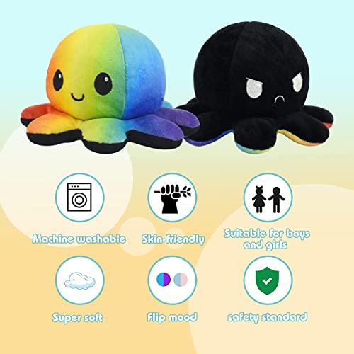 Pulpo Reversible Gigante,30CM Pulpo Peluche Bebe Pulpito Reversible,Peluche Gigante,Peluches para Bebes,Peluche Pulpo,Pulpos Reversibles Squishmallows Peluche,Peluche Pulpo Reversible(Color + Negro)