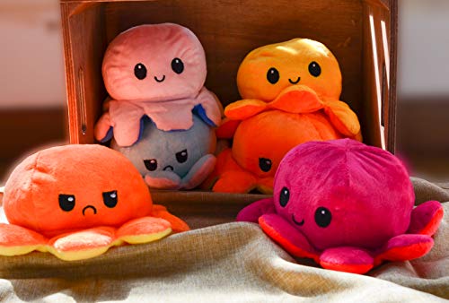 Pulpo Reversible, Peluche de Pulpo emociones, Pulpo de Colores 2 Caras, Pulso Feliz y Triste, Suave y blandito (AmPollo-NAR)