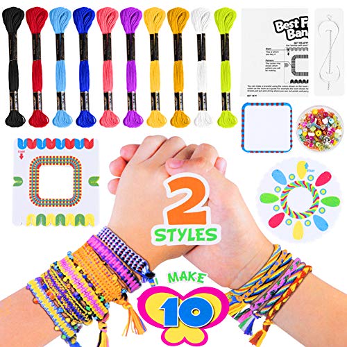 Pulsera de Amistad, Kit Fabricación Pulseras Coloridas con 10 Colores de Hilo de algodón de Colores, Manualidades Para Niñas Niños Diseñar y Hacer Una Pulsera de La Amistad